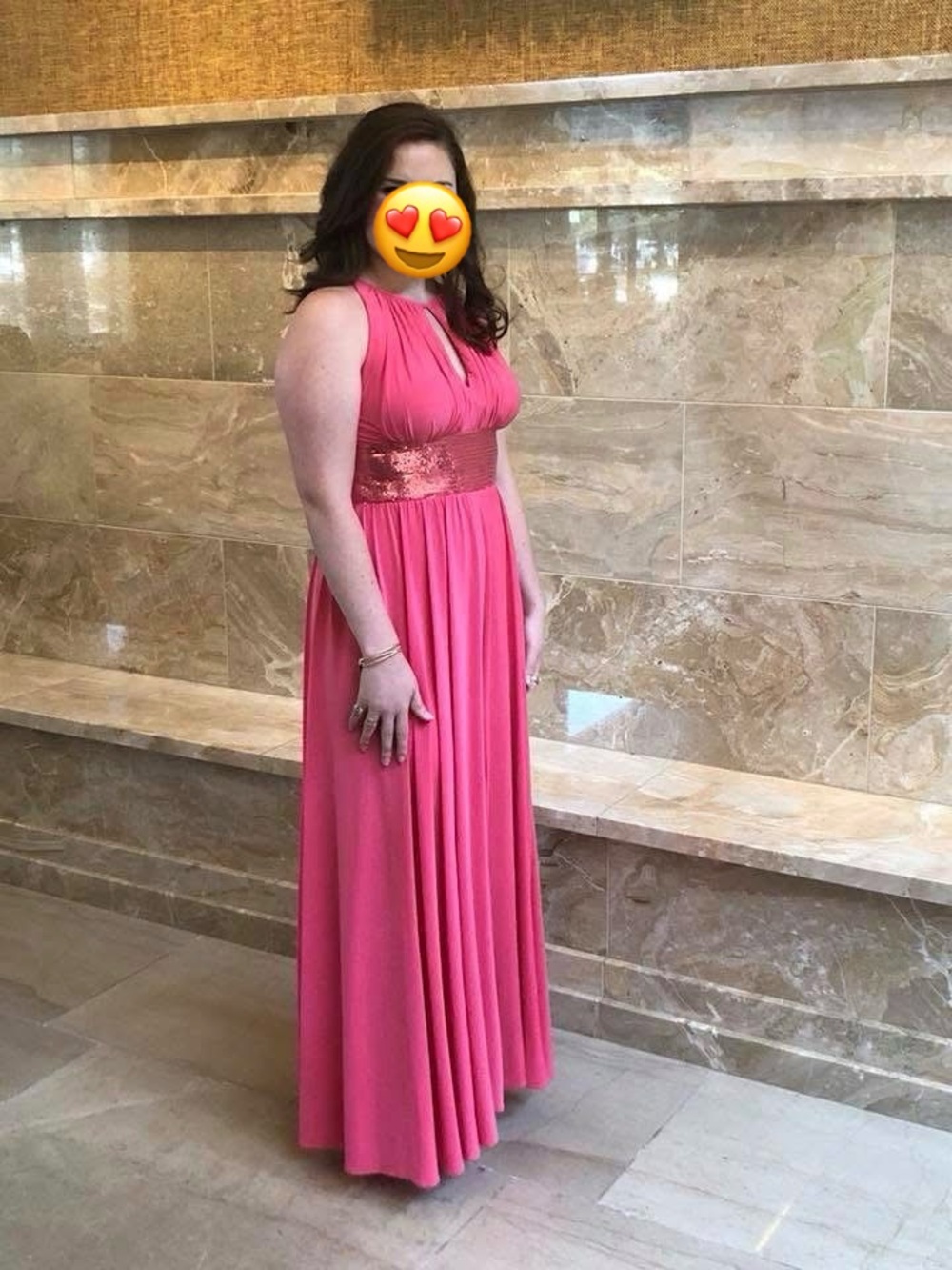 Pink High Neck Maxi Dress with Sequin Detail